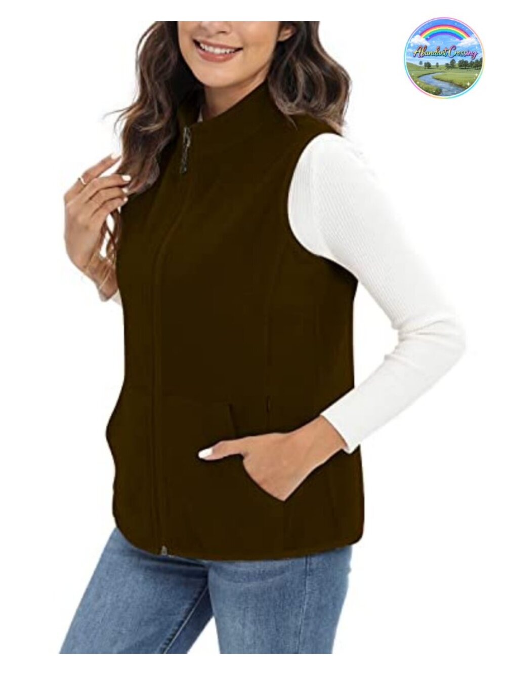 Women's Fleece Vest Lightweight Quilted Sleeveless with 6 Pockets